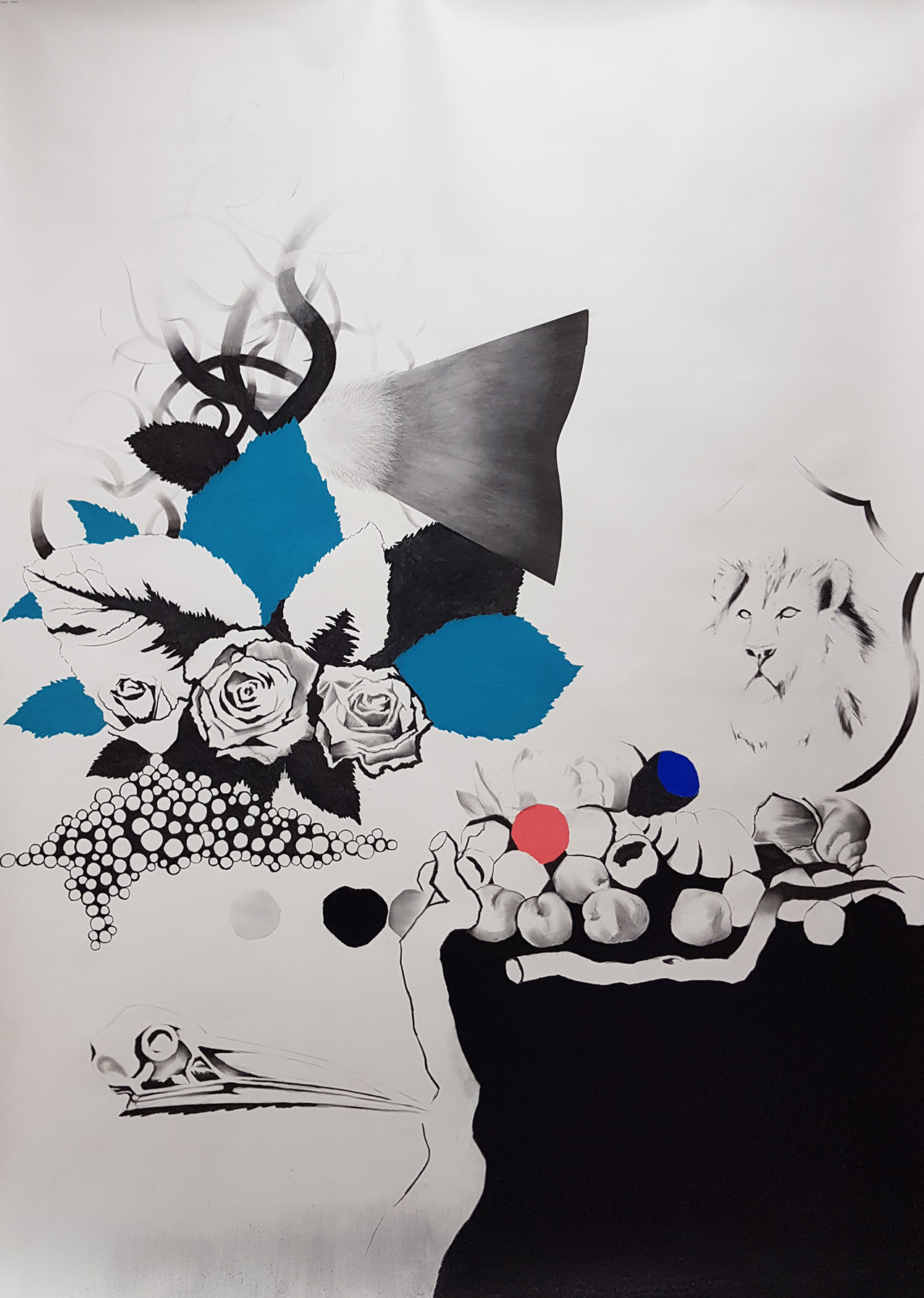 Vanitas II, 2021,hiili paperille/charcoal on paper, 210 x 150 cm. 